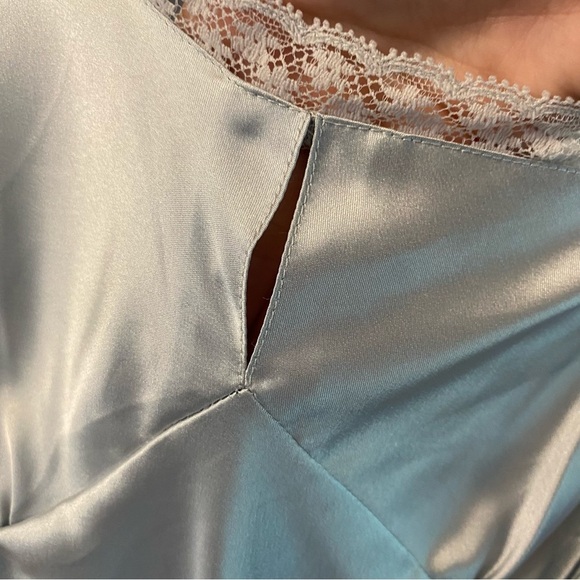 NWT Vintage 90s Victorias Secret Satin Silk Grey Maxi Slip Dress Lace Chemise - Picture 8 of 16